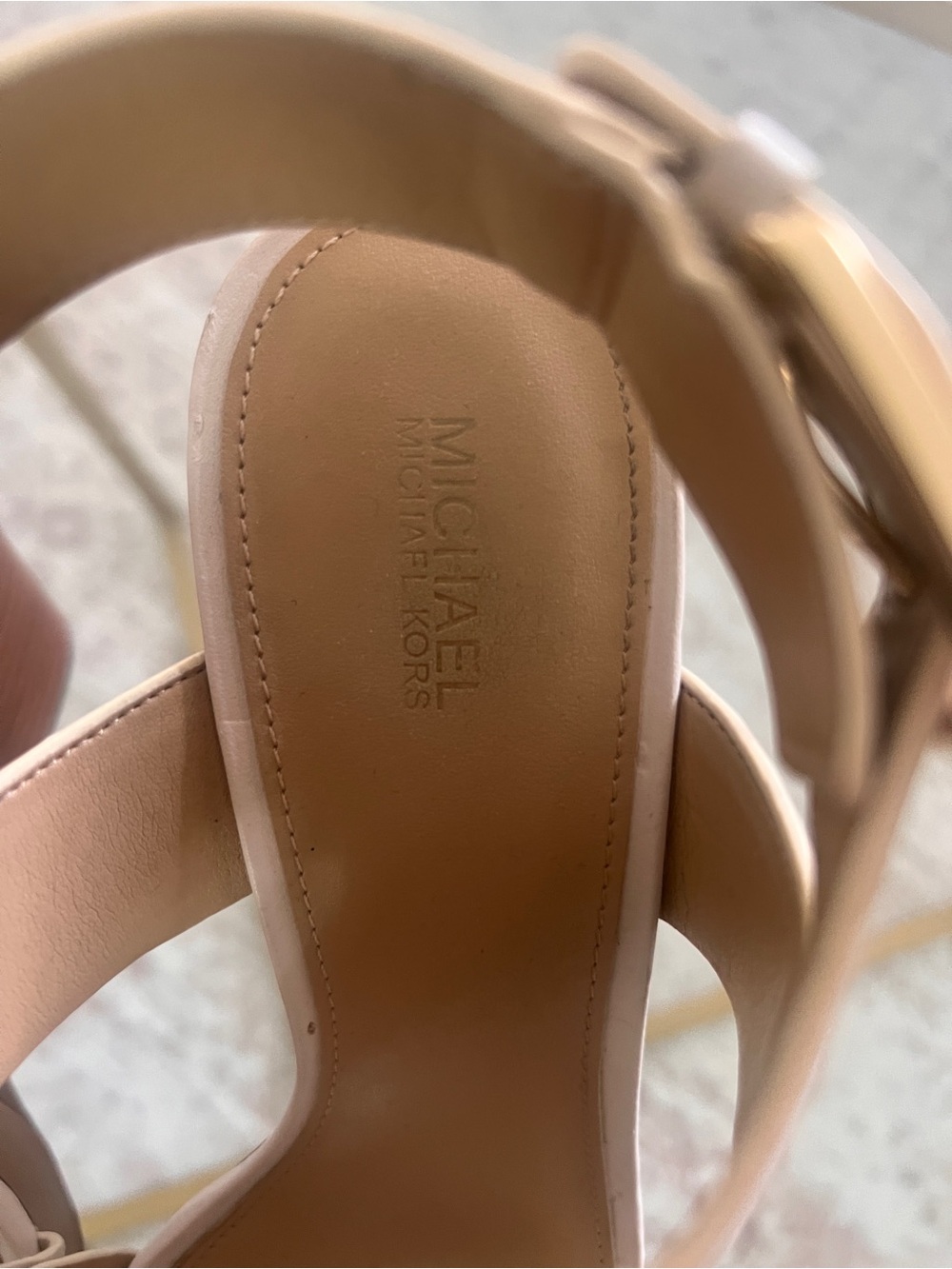 Michael Kors Cream Leather Platform Wedges with Gold Buckle - Picture 4 of 4